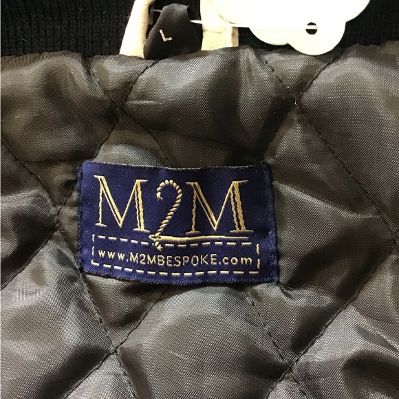 M2M Men's Letter Graphic Print Long Sleeve Color Block Baseball Jacket SizeL - Picture 3 of 3